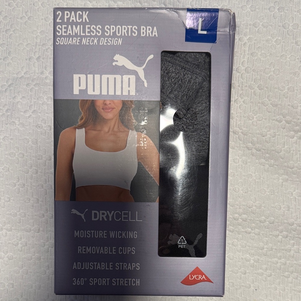 Puma Women's Seamless Square Neck Sports Bra - Gray Heather and Black (2 Pack) - Picture 2 of 7